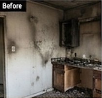 Burned kitchen before restoration